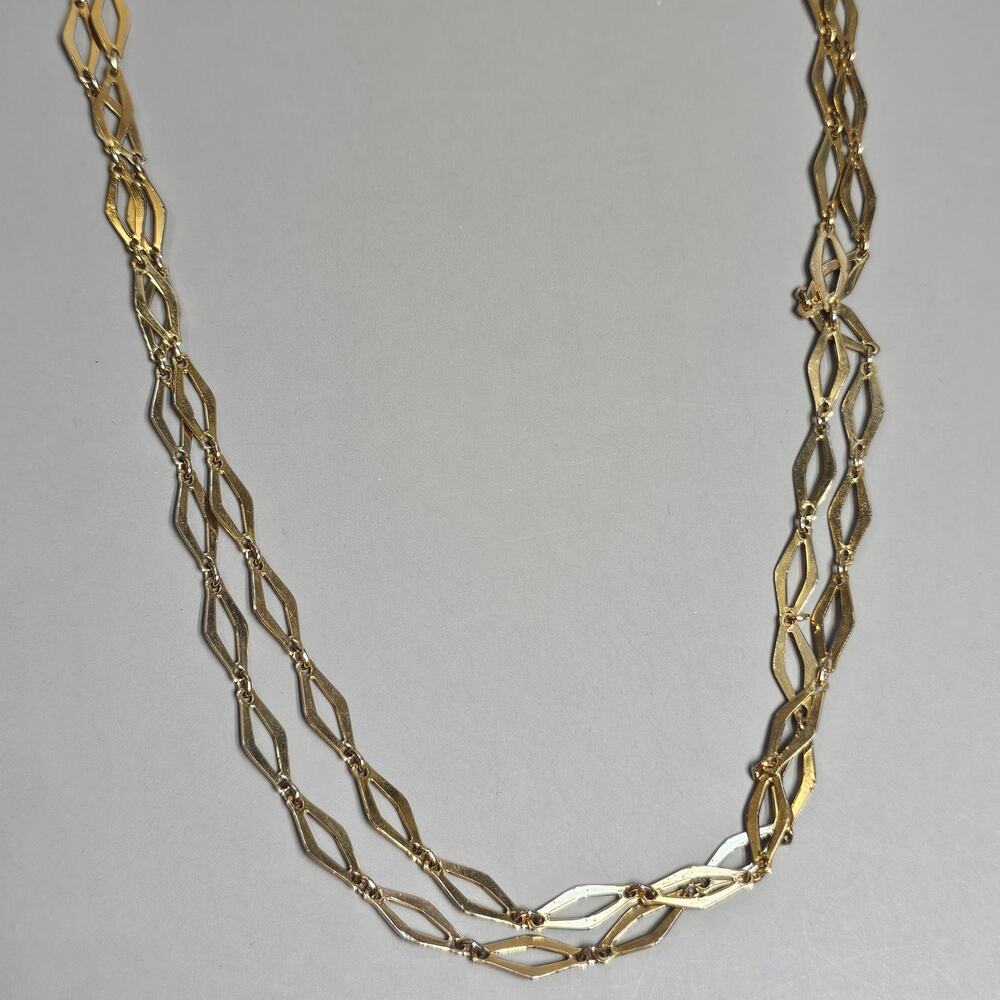 Rhombus Chain Link Single or Double Strand Necklace Layering Goldtone 48"
